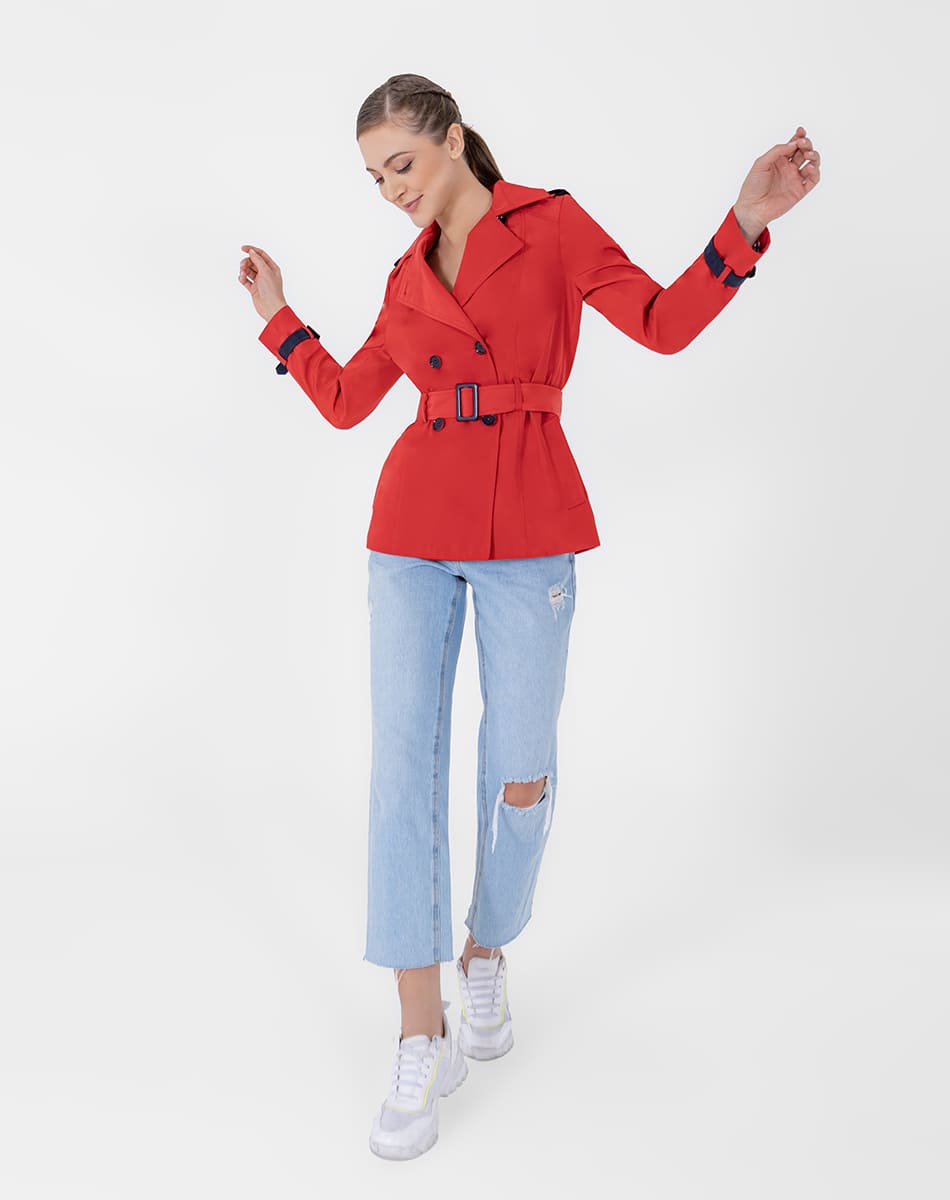 SHYLA | Cropped Trench Coat with Belt and Buttons