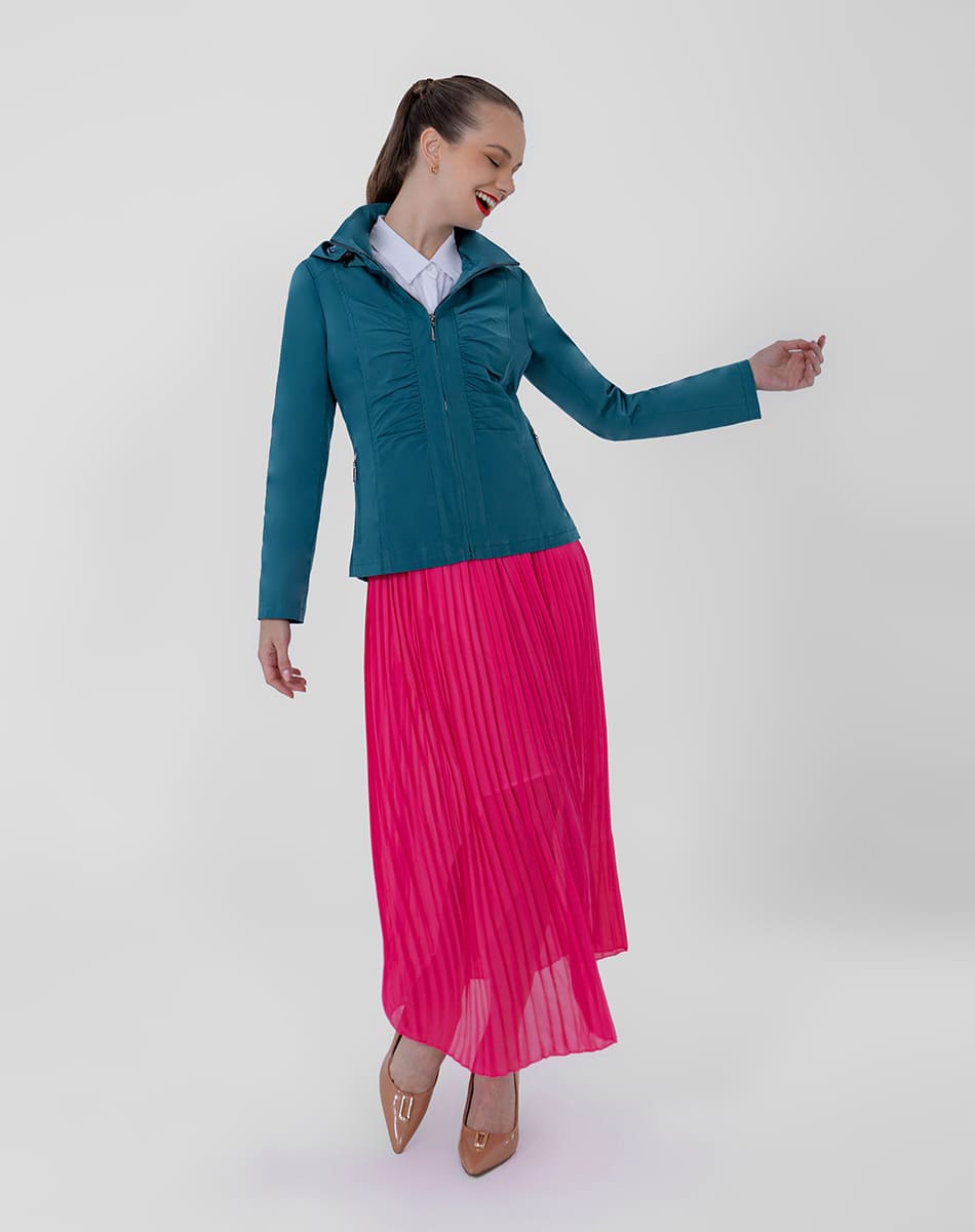 SHYLA | Cropped Trench Coat with Pleated Hood