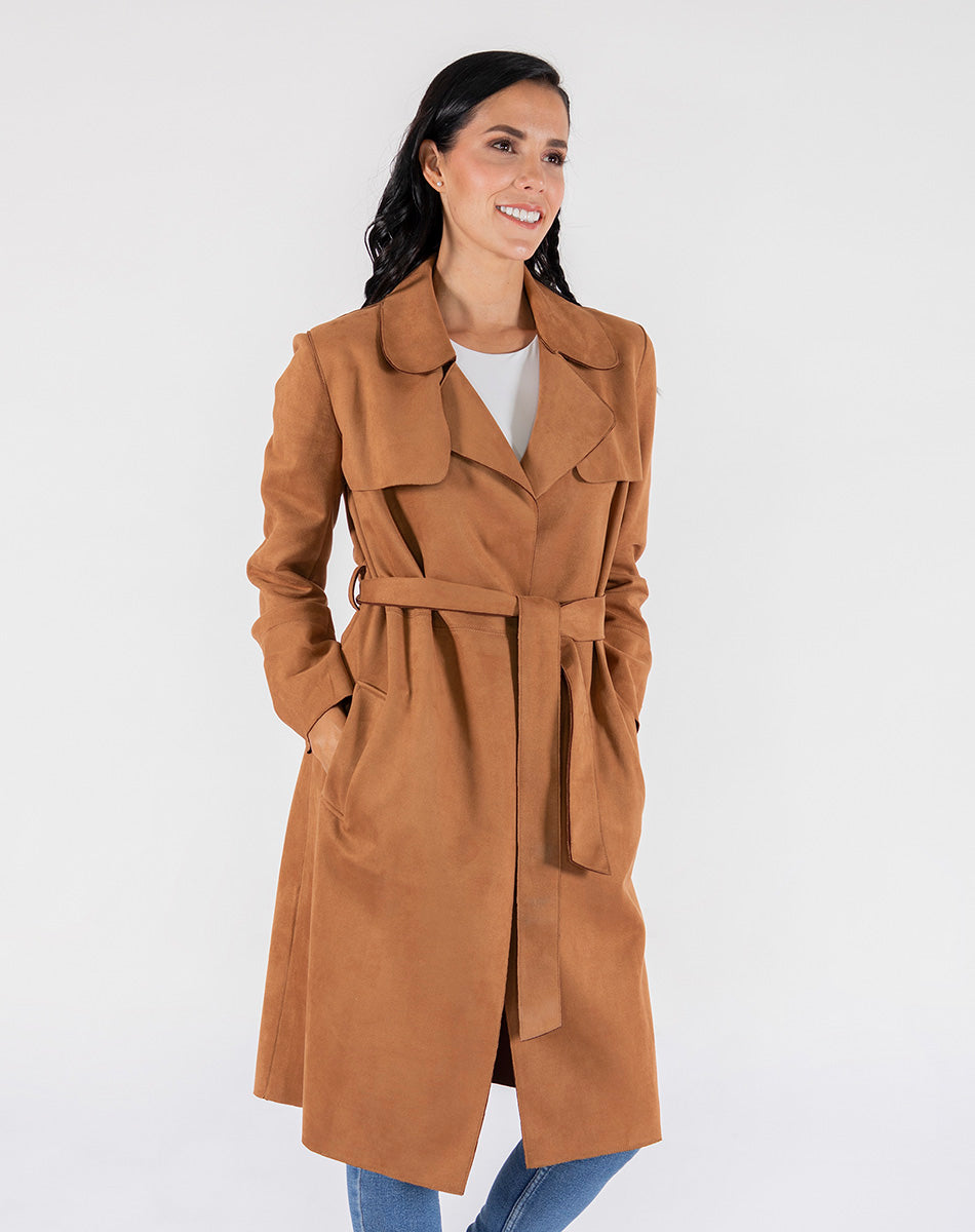 Long suede trench coat