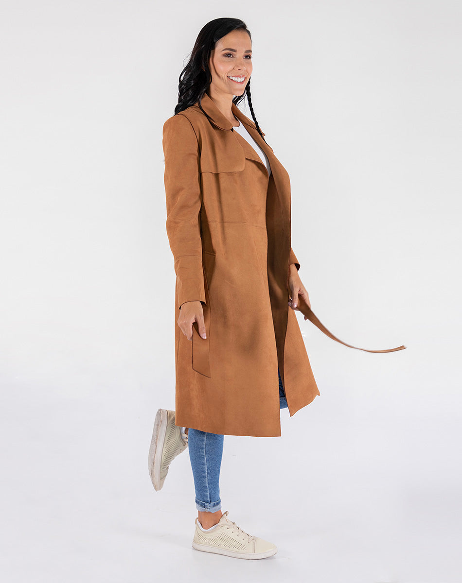 Long suede trench coat