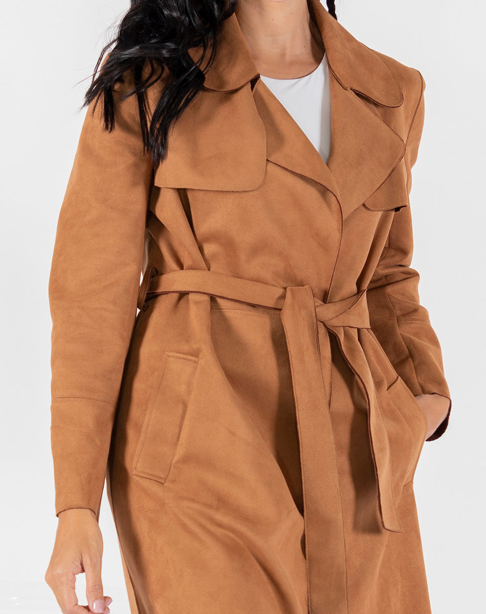 Long suede trench coat