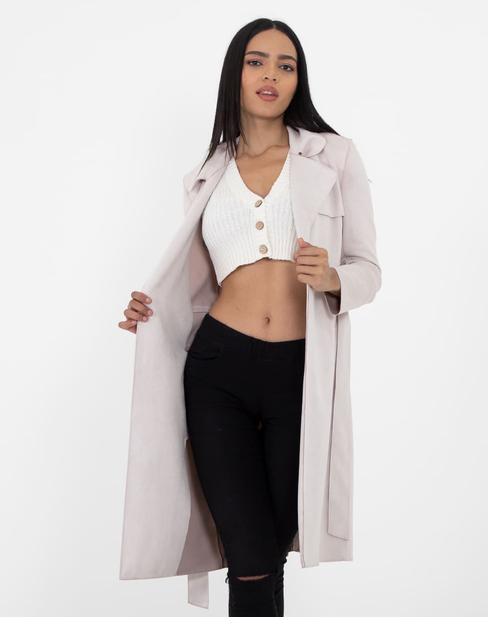 Suede long raincoat
