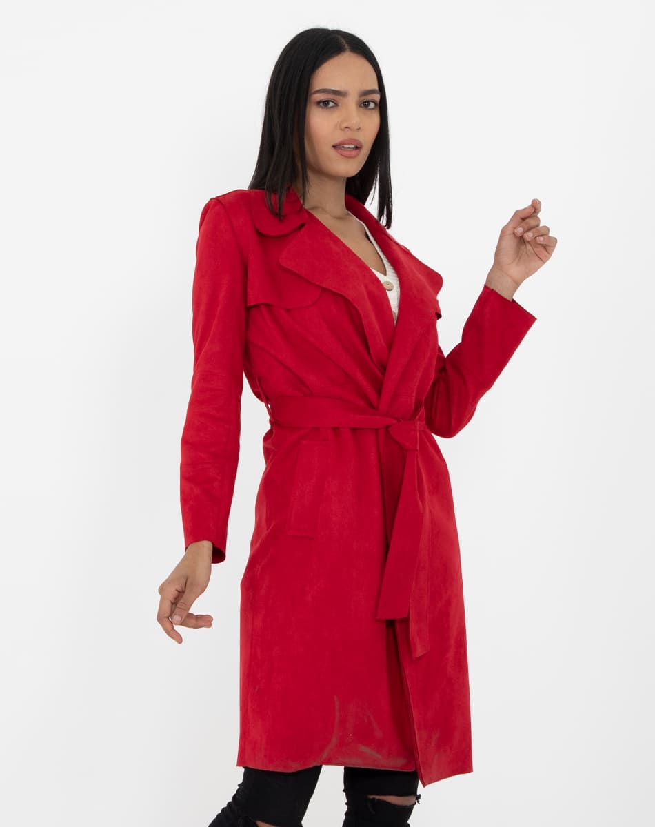 Suede long raincoat