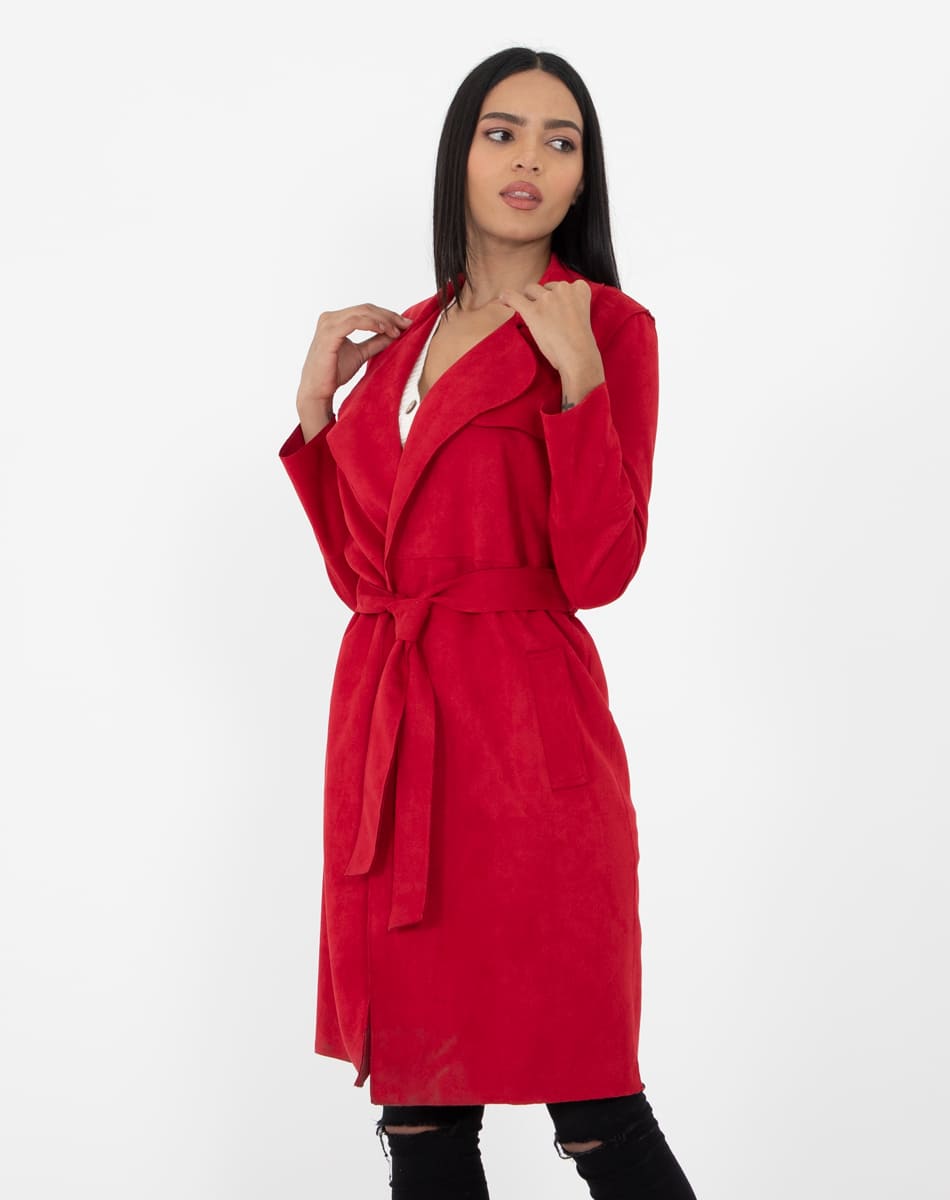 Suede long raincoat