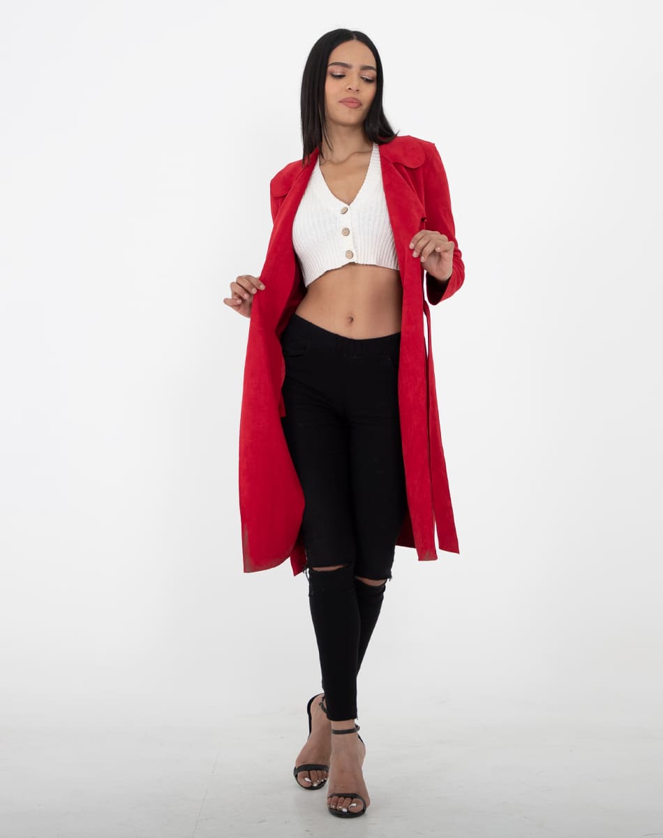 Suede long raincoat