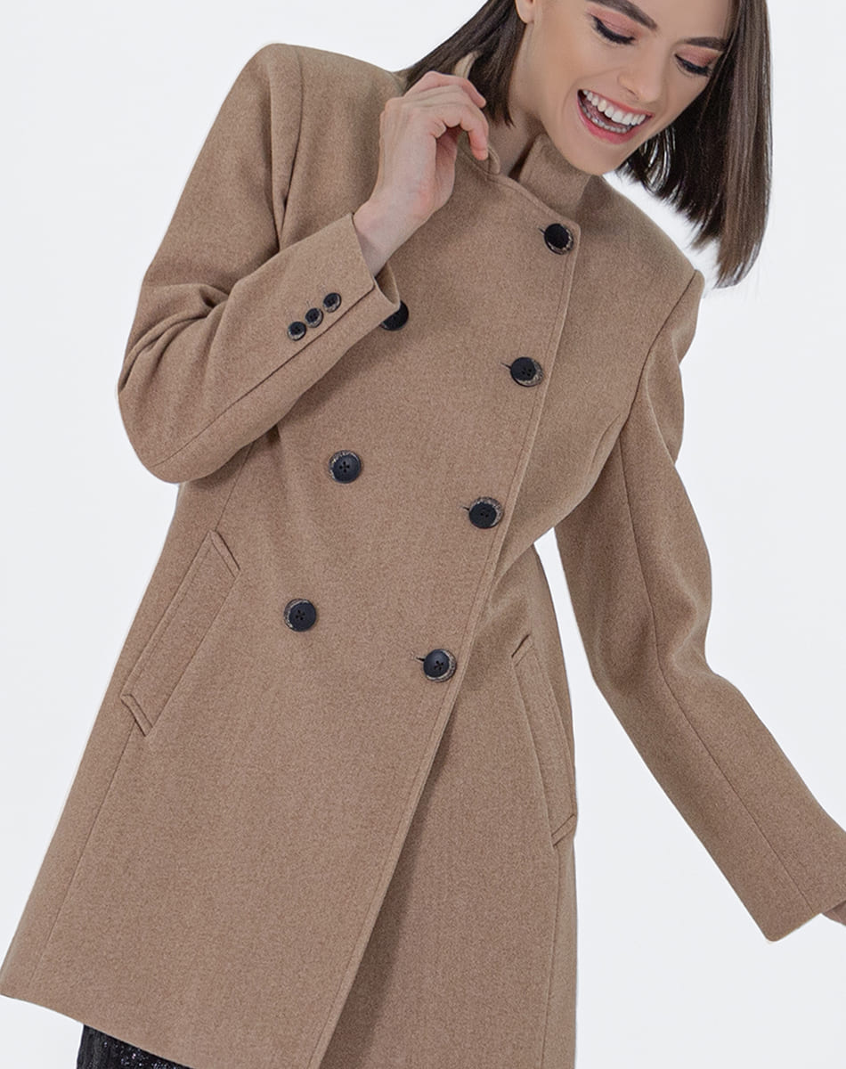 High Collar Coat With Double breasted