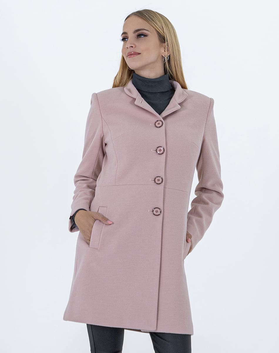 Straight High Coat With Tall Collar