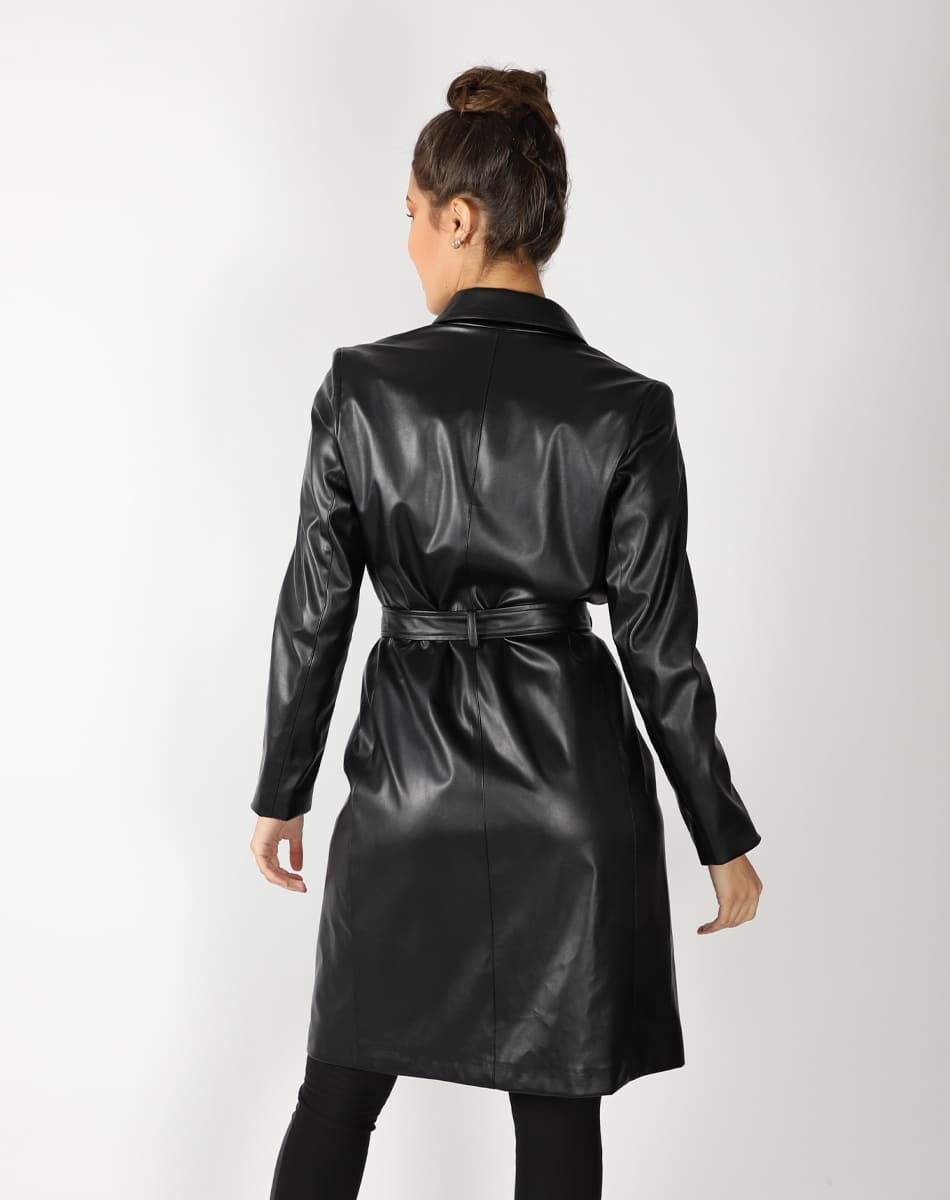 Long leatherette trench coat