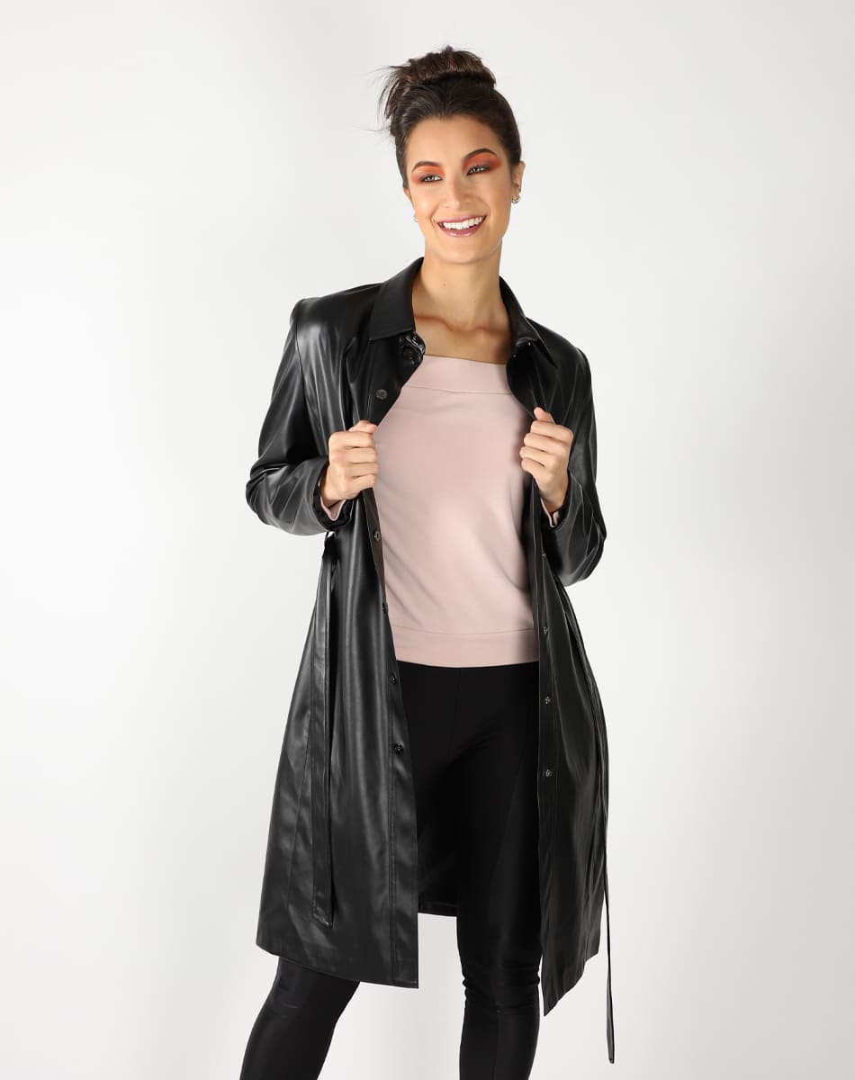 Long leatherette trench coat