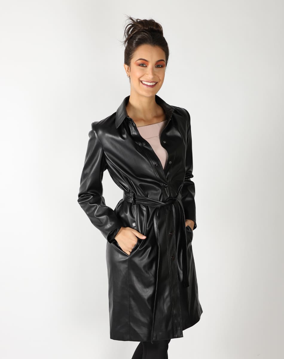 Long leatherette trench coat