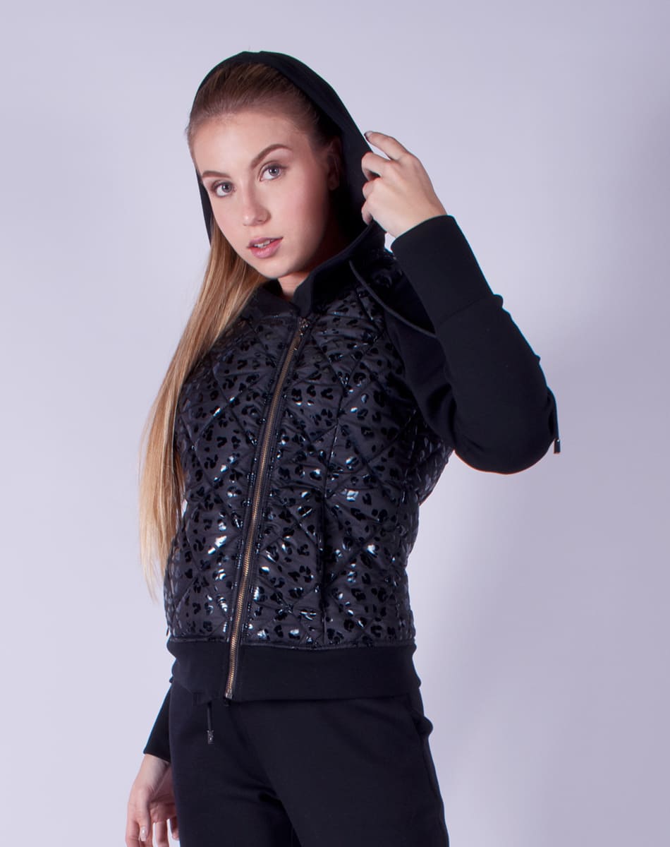 Jacket with animal print hood