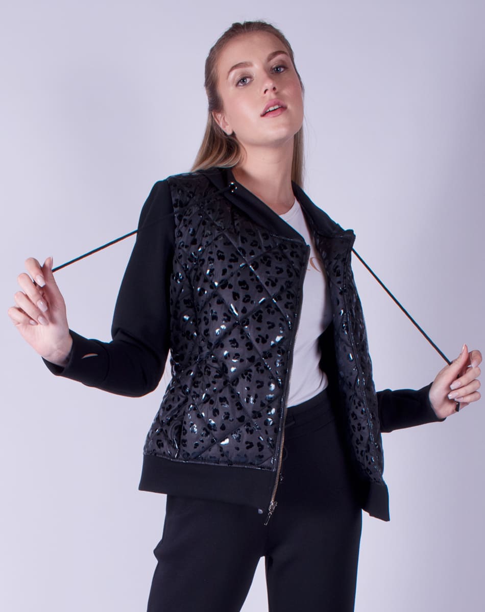 Jacket with animal print hood