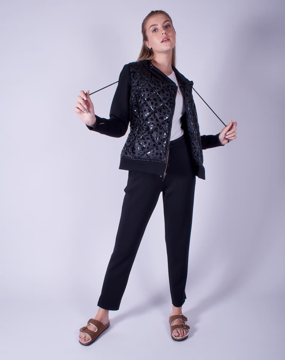 Jacket with animal print hood