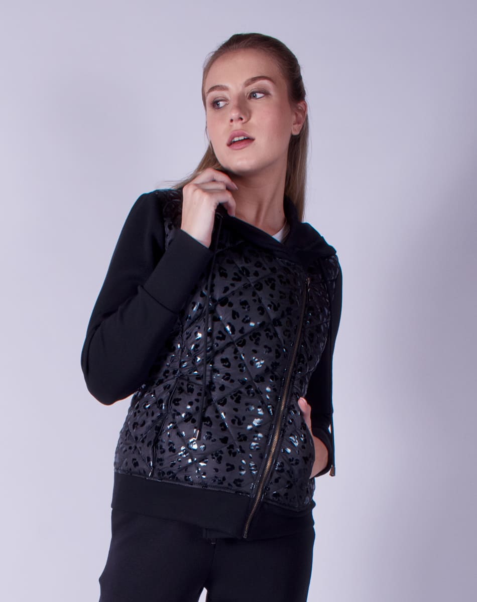 Jacket with animal print hood