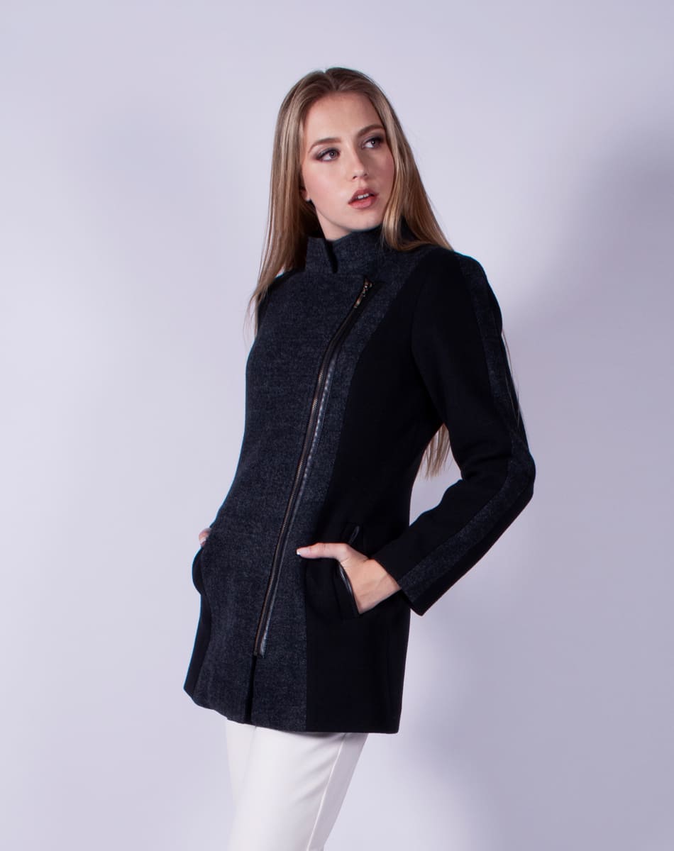Coat with asymmetrical front