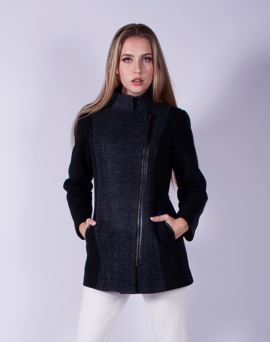 Coat with asymmetrical front