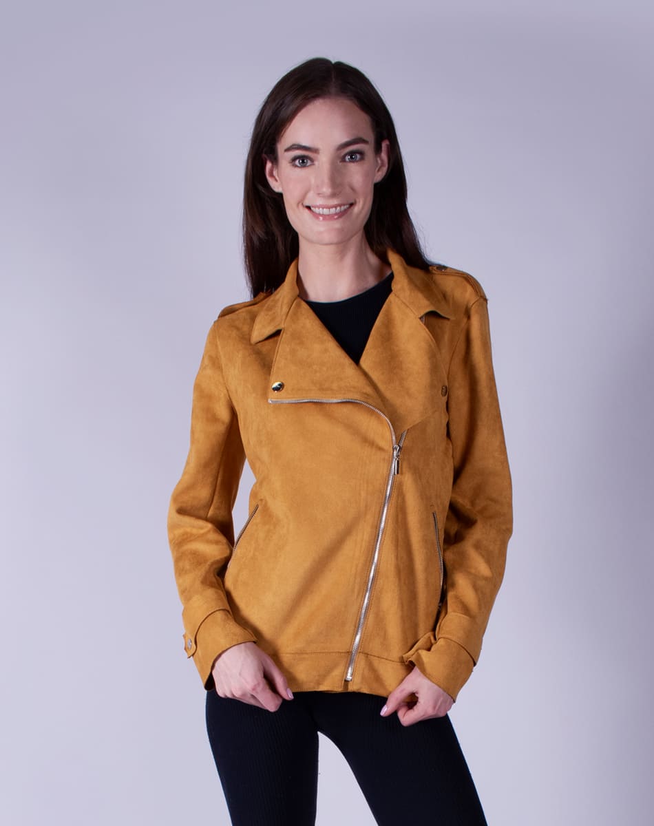 Suede biker coat