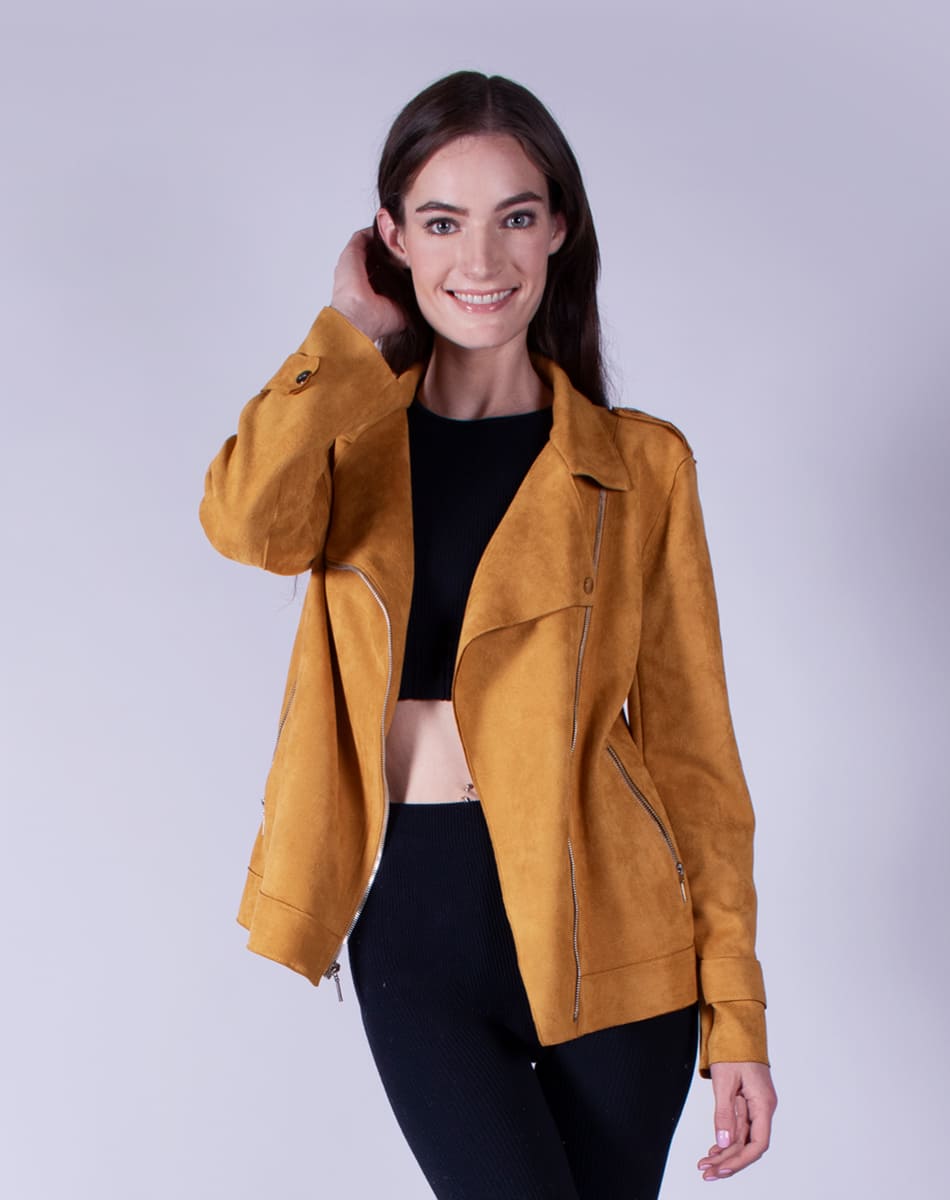Suede biker coat