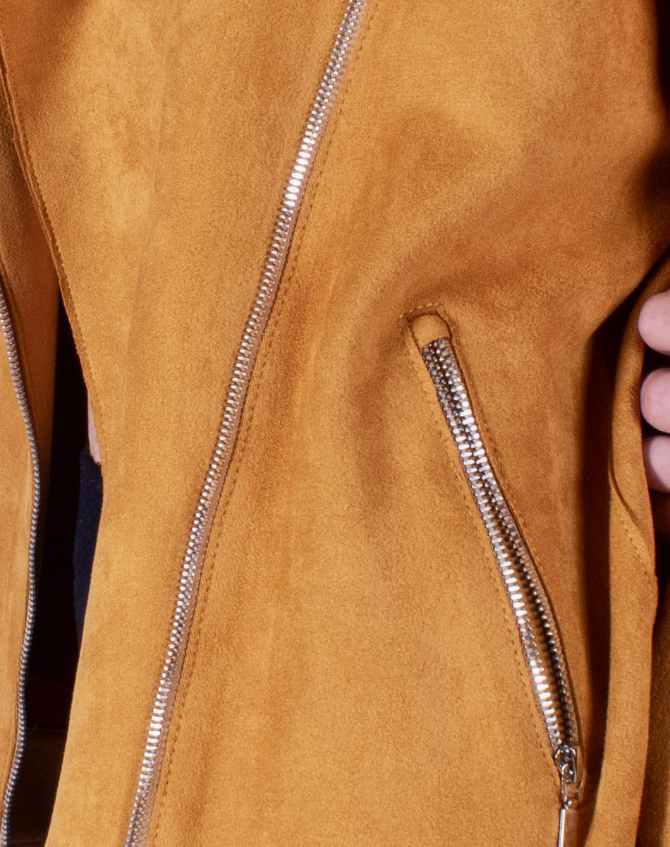 Suede biker coat