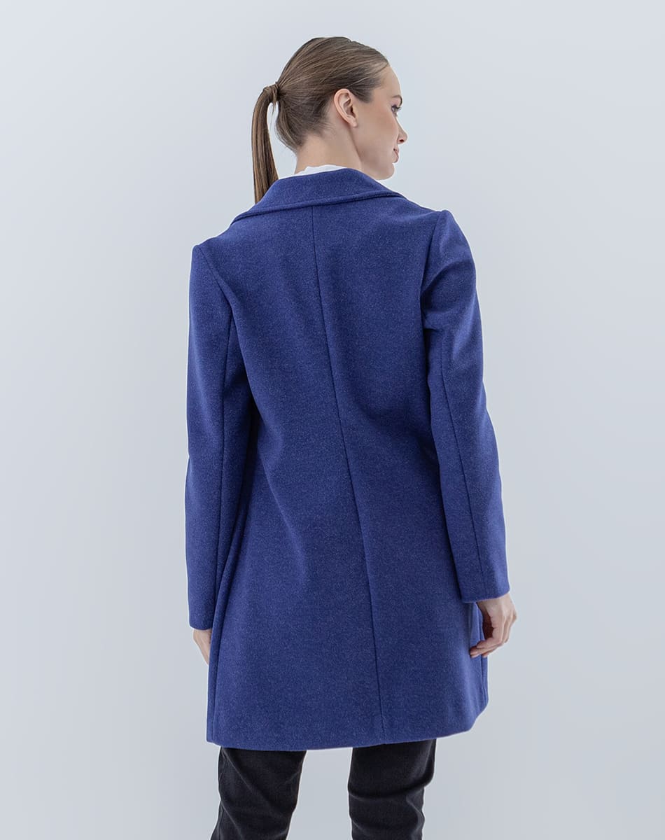 Siola velvet-trim wool coat - Blue