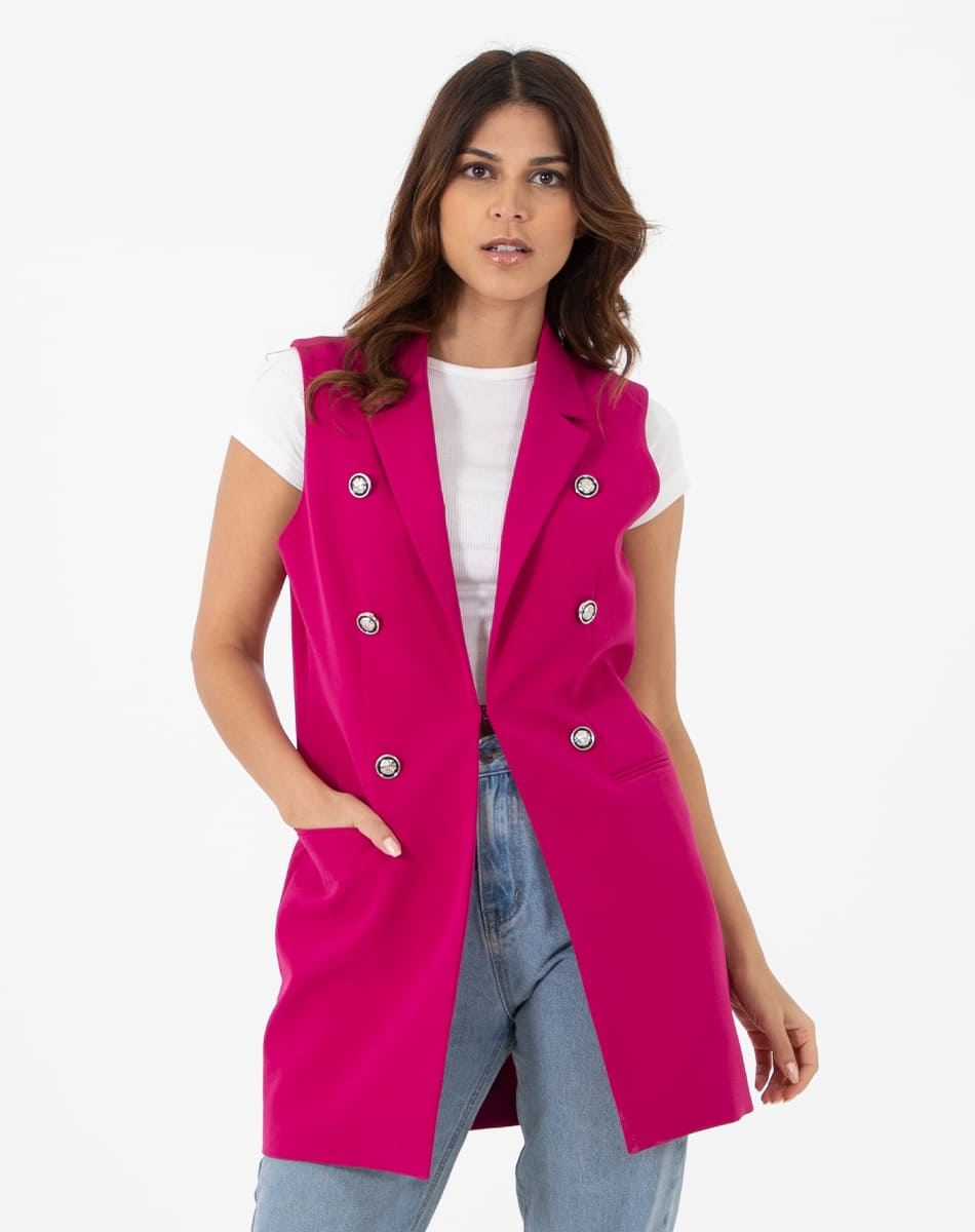 Vest Outfit Chaleco Largo Rosa Con Chaleco Rojo Vino Chaleco Largo