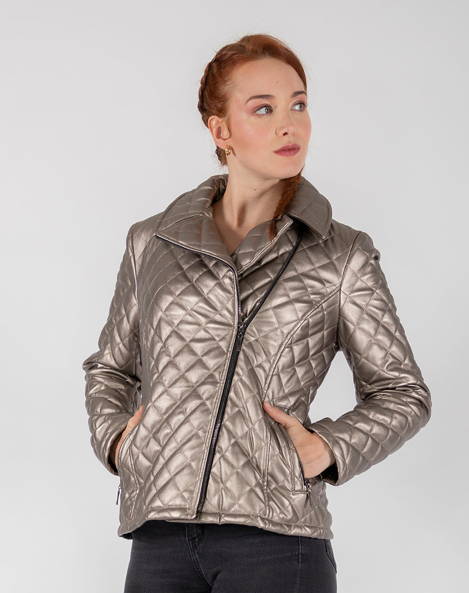 Biker style quilted jacket