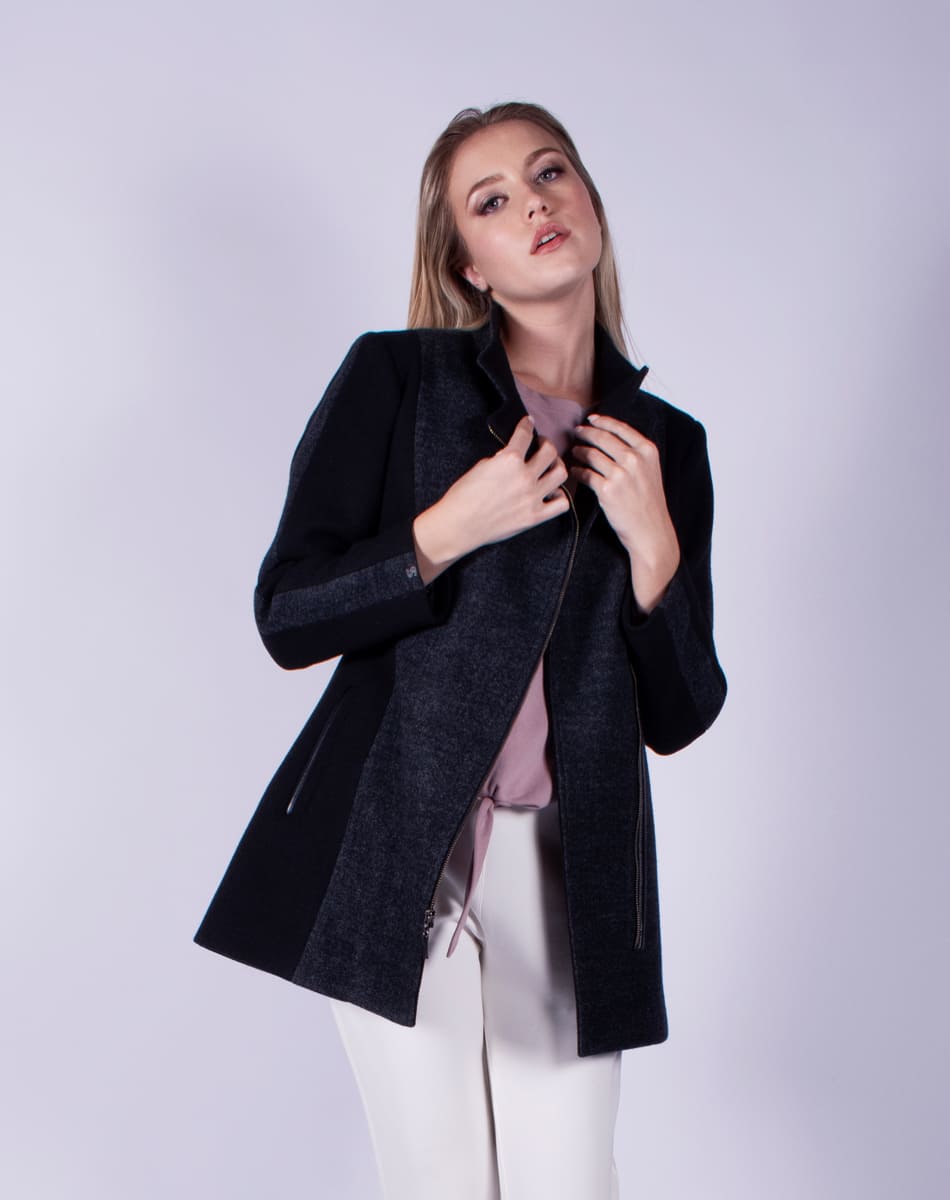 Coat with asymmetrical front