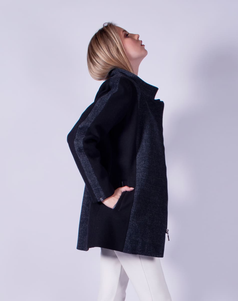 Coat with asymmetrical front